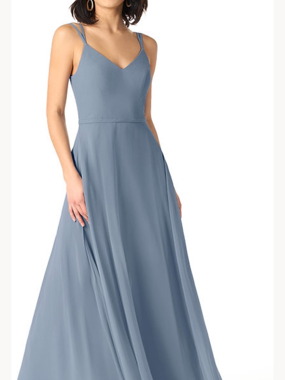 Azazie Janine Bridesmaid V-Neck Double-Strap A-Line Gown in Twilight
